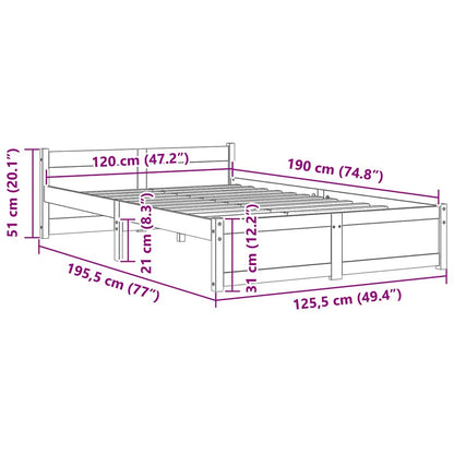 Bed Frame without Mattress White Solid Wood 120x190 cm Small Double