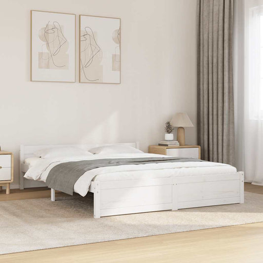 Bed Frame without Mattress White Solid Wood 135x190 cm Double Double