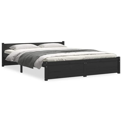 Bed Frame without Mattress Black Solid Wood 135x190 cm Double Double