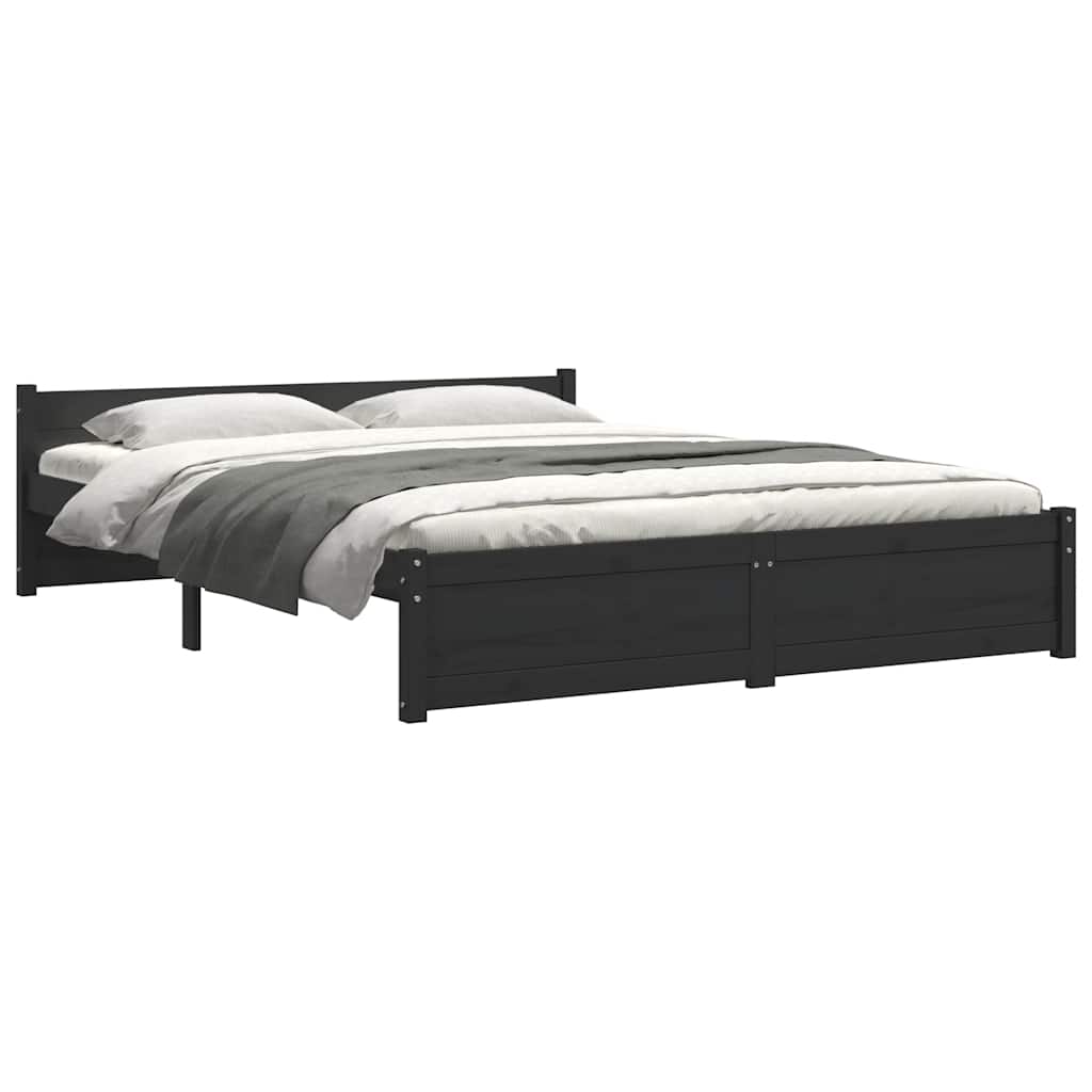 Bed Frame without Mattress Black Solid Wood 135x190 cm Double Double