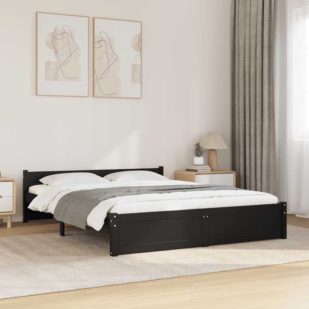 Bed Frame without Mattress Black Solid Wood 135x190 cm Double Double