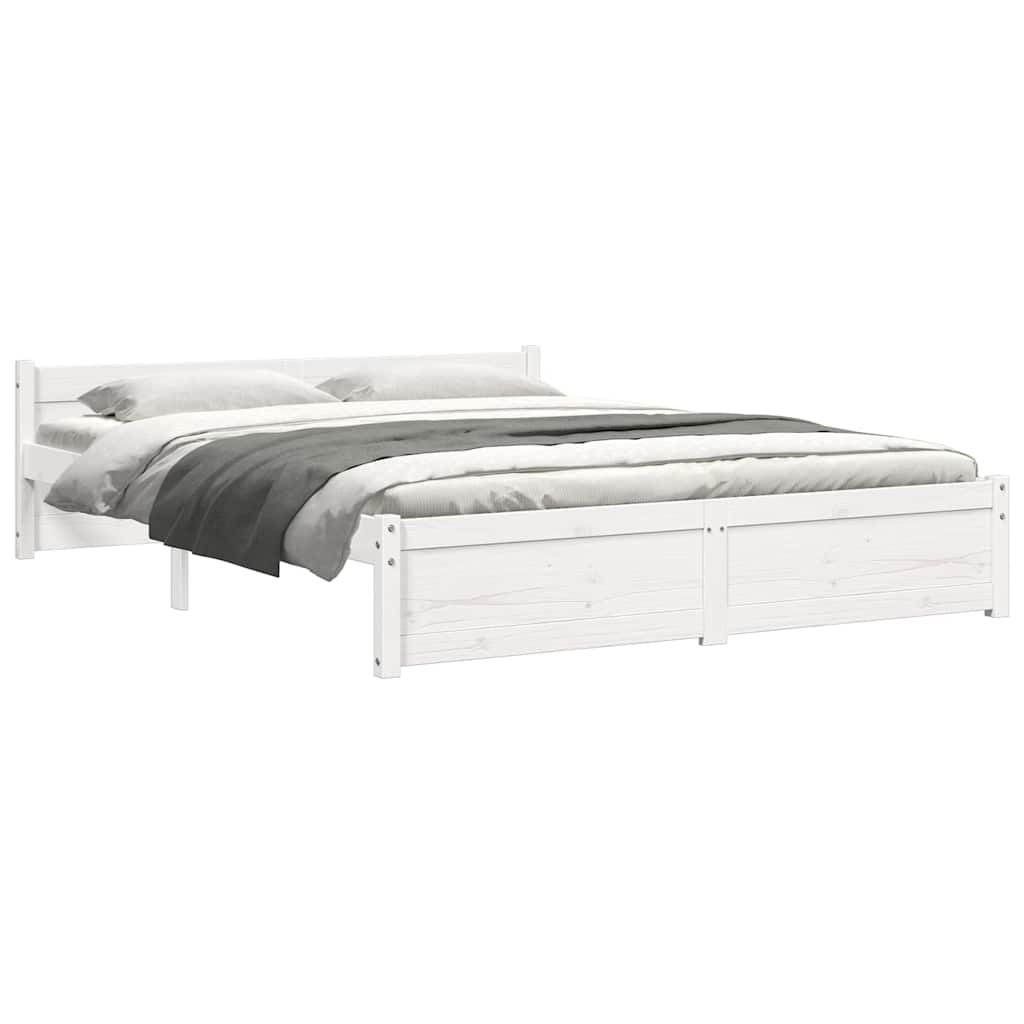 Bed Frame without Mattress White Solid Wood 140x190 cm