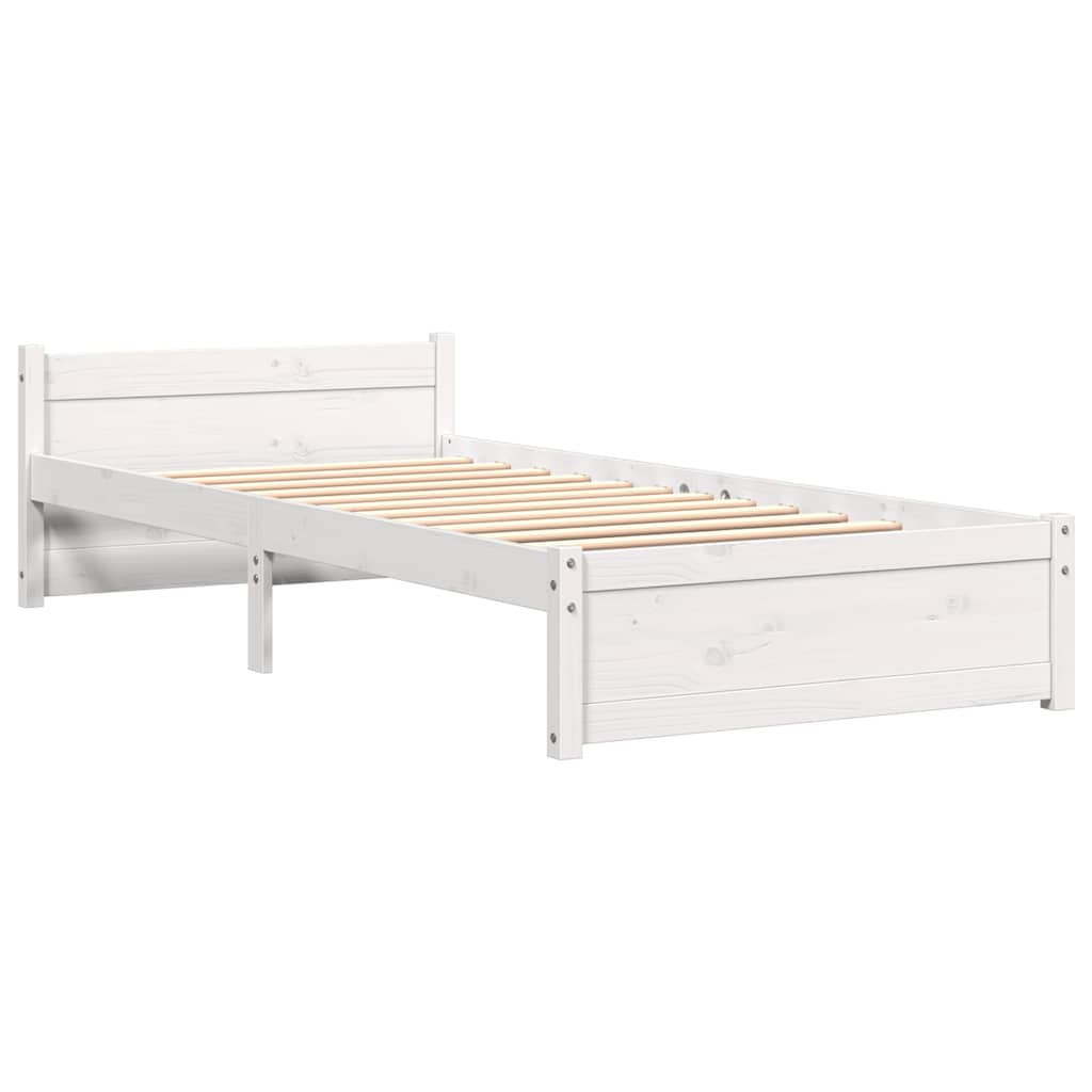 Bed Frame without Mattress White Solid Wood 90x200 cm
