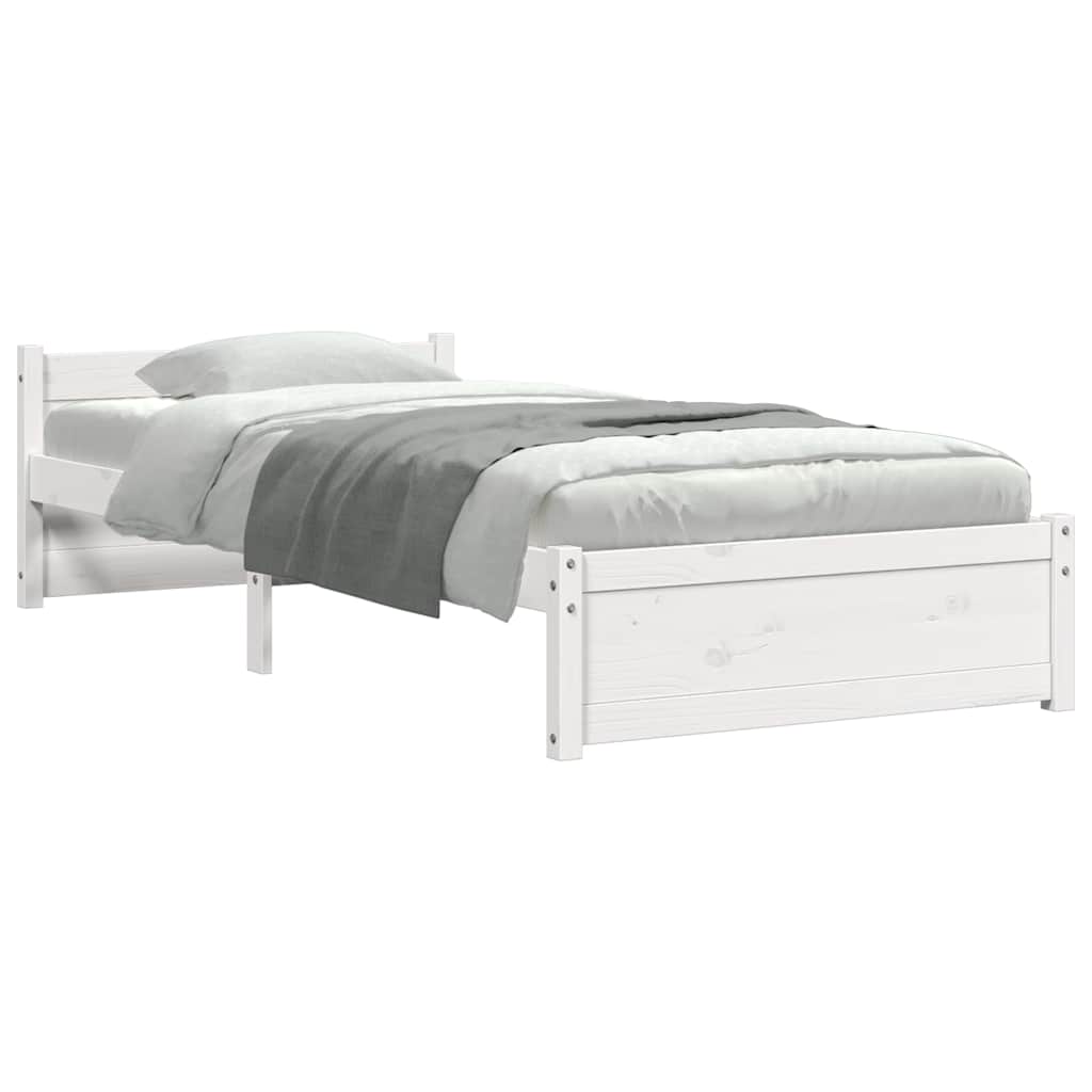 Bed Frame without Mattress White Solid Wood 90x200 cm