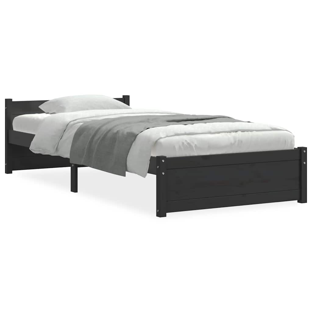 Bed Frame without Mattress Black Solid Wood 90x200 cm