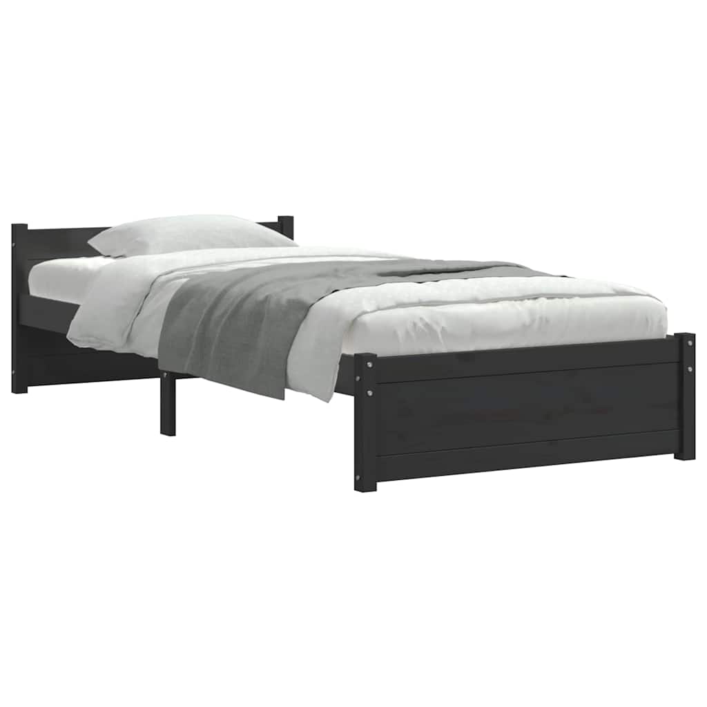 Bed Frame without Mattress Black Solid Wood 90x200 cm