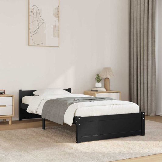 Bed Frame without Mattress Black Solid Wood 90x200 cm