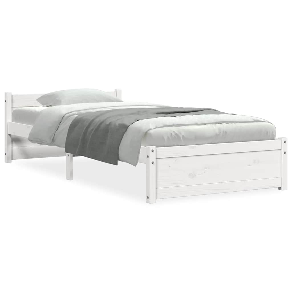 Bed Frame without Mattress White Solid Wood 100x200 cm