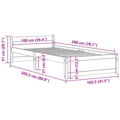 Bed Frame without Mattress White Solid Wood 100x200 cm