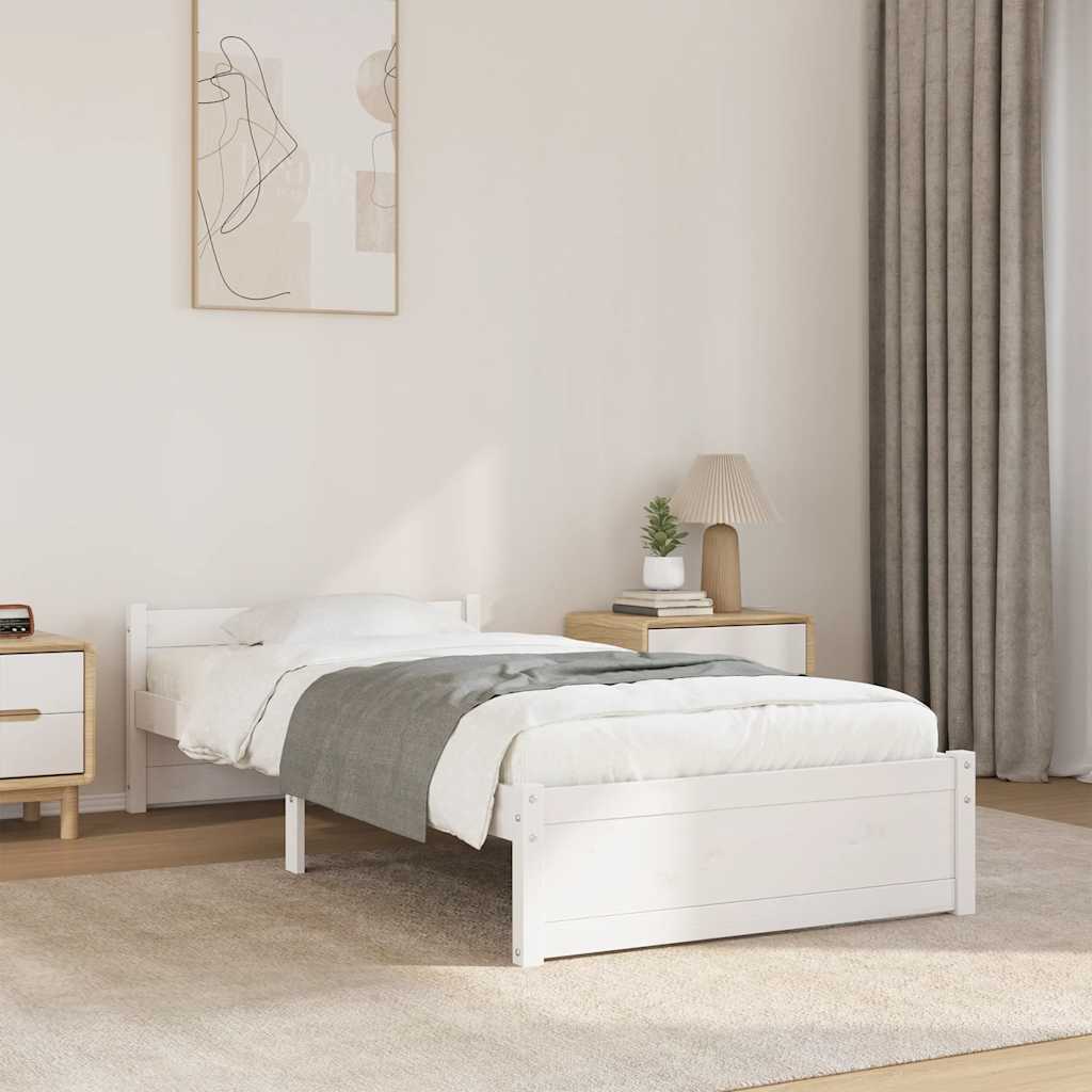 Bed Frame without Mattress White Solid Wood 100x200 cm