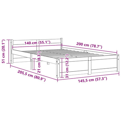 Bed Frame without Mattress Solid Wood 140x200 cm
