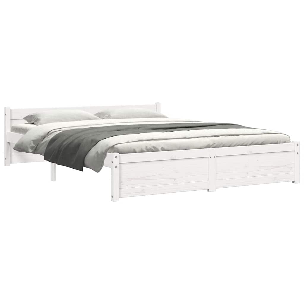 Bed Frame without Mattress White Solid Wood 150x200 cm King Size King Size