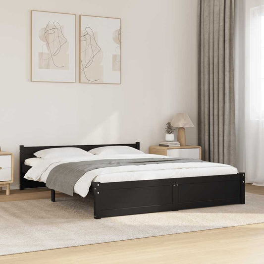 Bed Frame without Mattress Black Solid Wood 150x200 cm King Size King Size