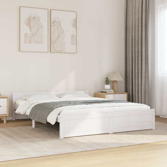 Bed Frame without Mattress White Solid Wood 160x200 cm