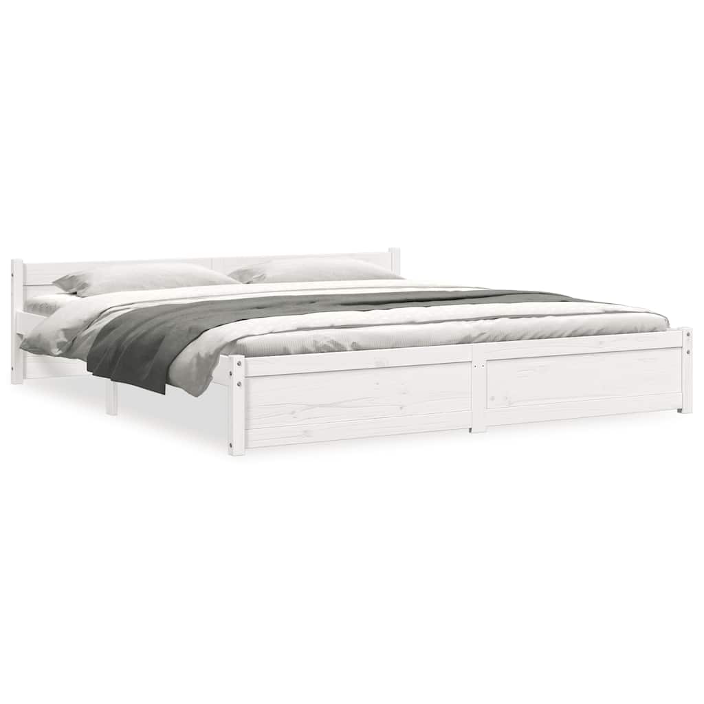 Bed Frame without Mattress White Solid Wood 180x200 cm Super King