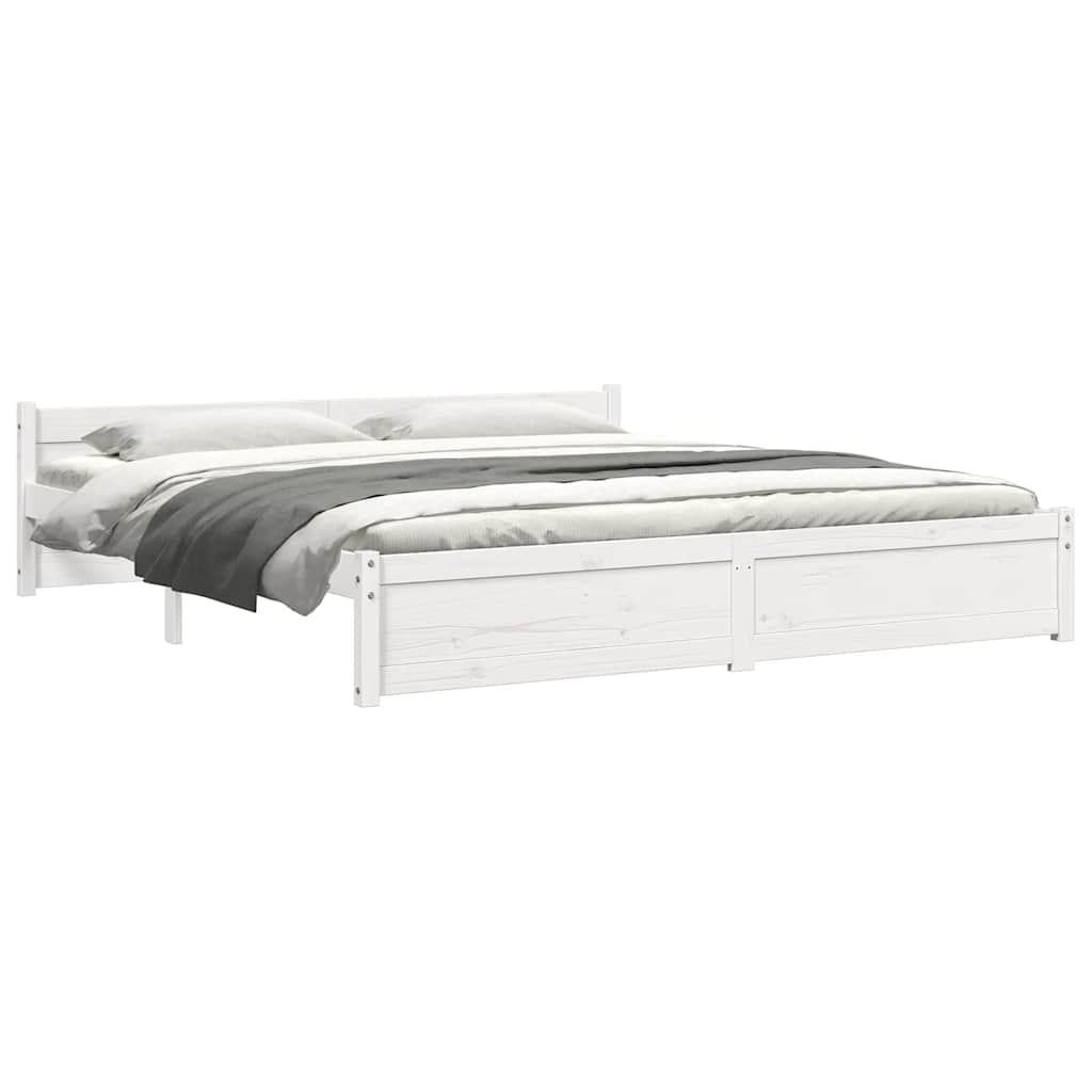 Bed Frame without Mattress White Solid Wood 180x200 cm Super King