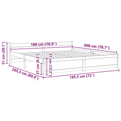Bed Frame without Mattress White Solid Wood 180x200 cm Super King