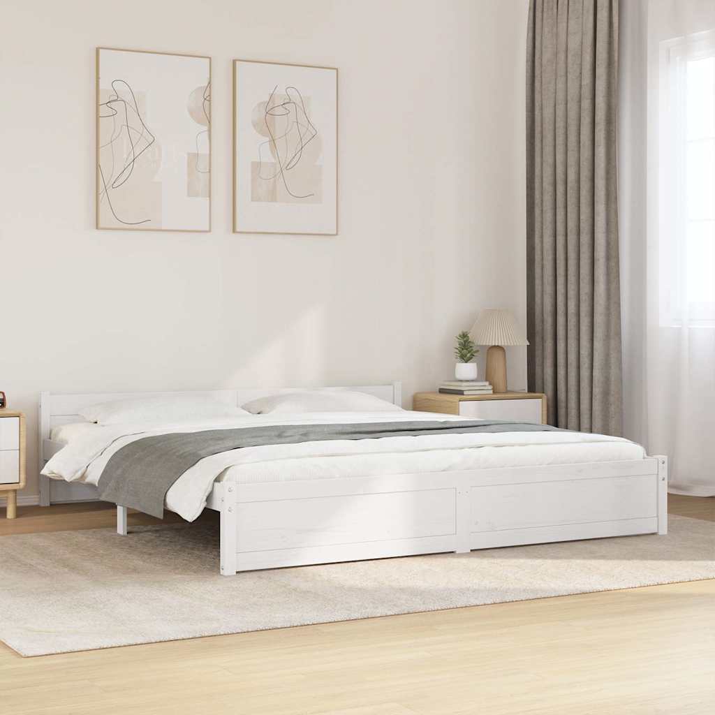 Bed Frame without Mattress White Solid Wood 180x200 cm Super King