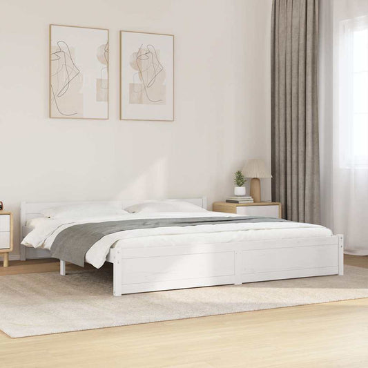 Bed Frame without Mattress White Solid Wood 180x200 cm Super King