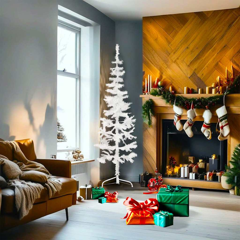 Slim Artificial Half Christmas Tree with Stand White 180 cm