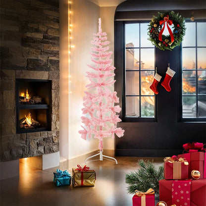 Slim Artificial Half Christmas Tree with Stand Pink 180 cm