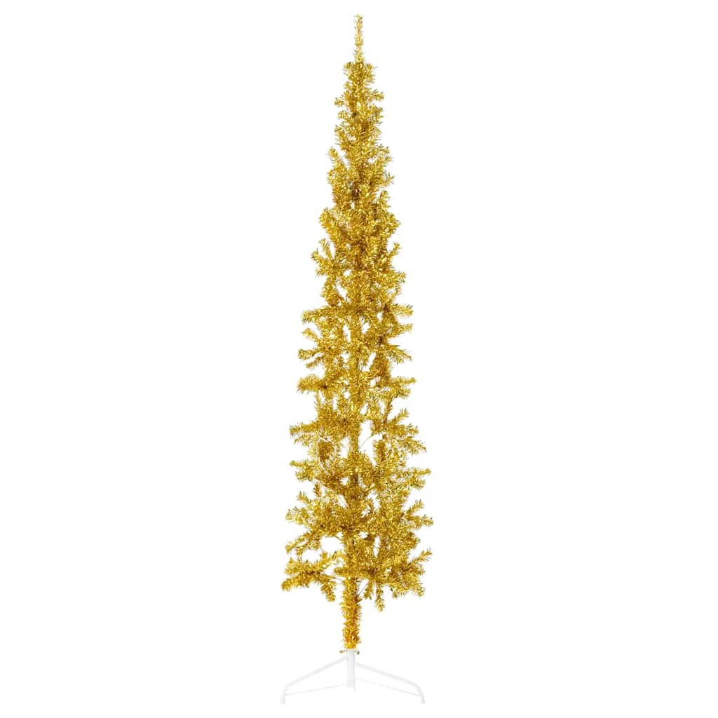 Slim Artificial Half Christmas Tree with Stand Gold 210 cm