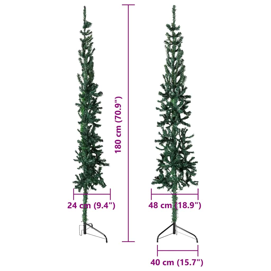 Slim Artificial Half Christmas Tree with Stand Green 180 cm