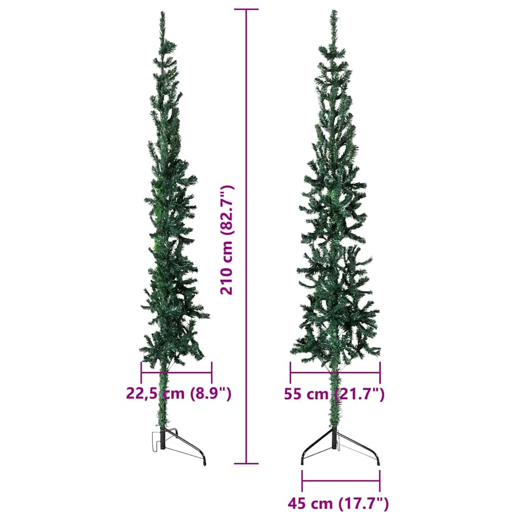 Slim Artificial Half Christmas Tree with Stand Green 210 cm