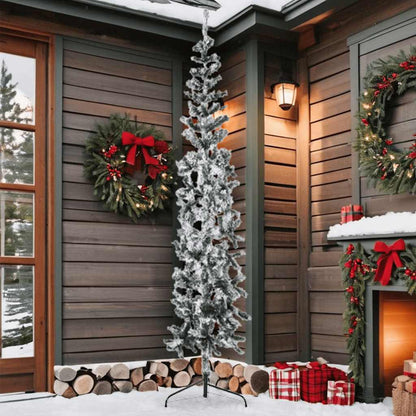 Slim Artificial Half Christmas Tree with Flocked Snow 210 cm