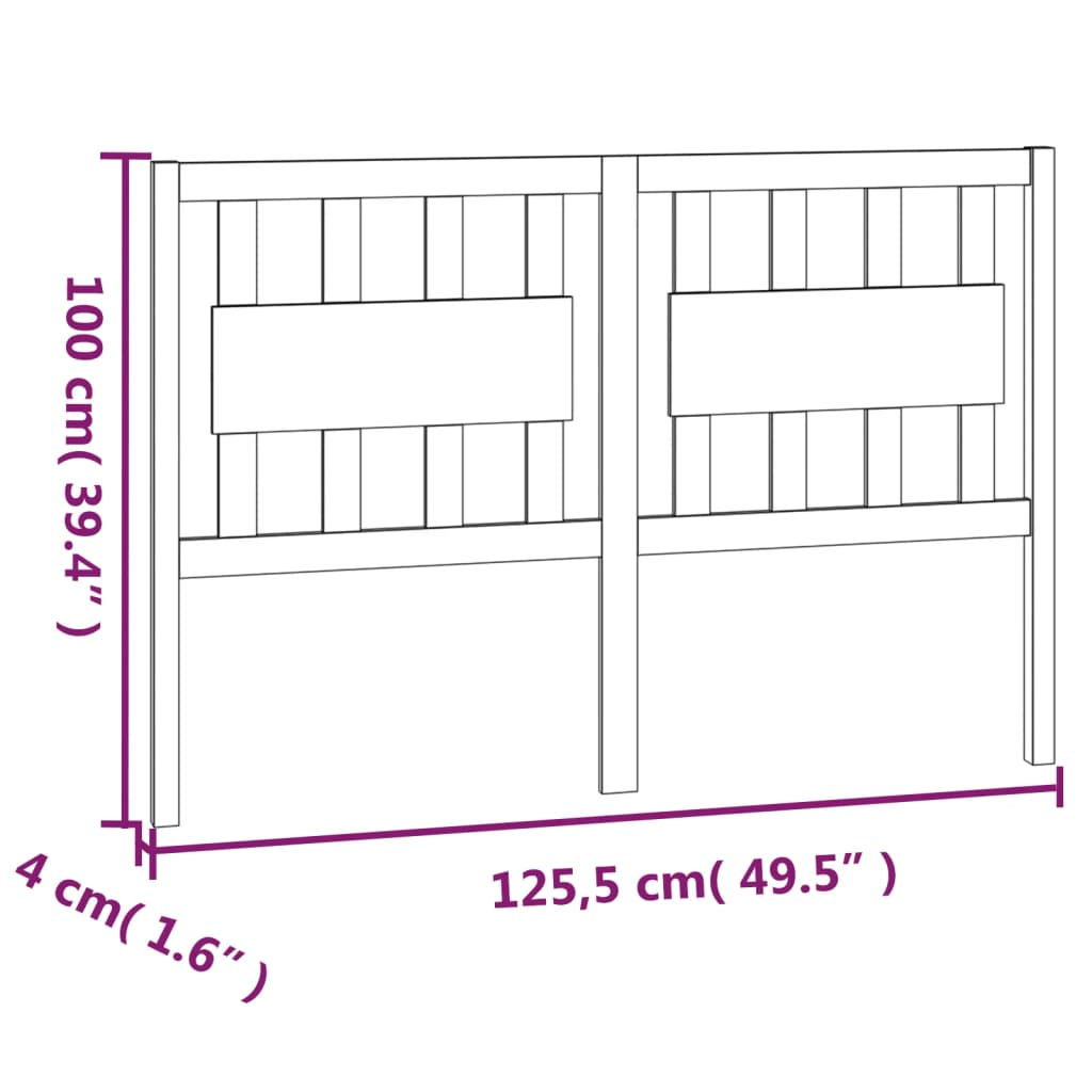 Bed Headboard Black 125.5x4x100 cm Solid Wood Pine