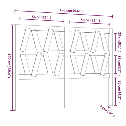 Bed Headboard Grey 126x4x100 cm Solid Wood Pine