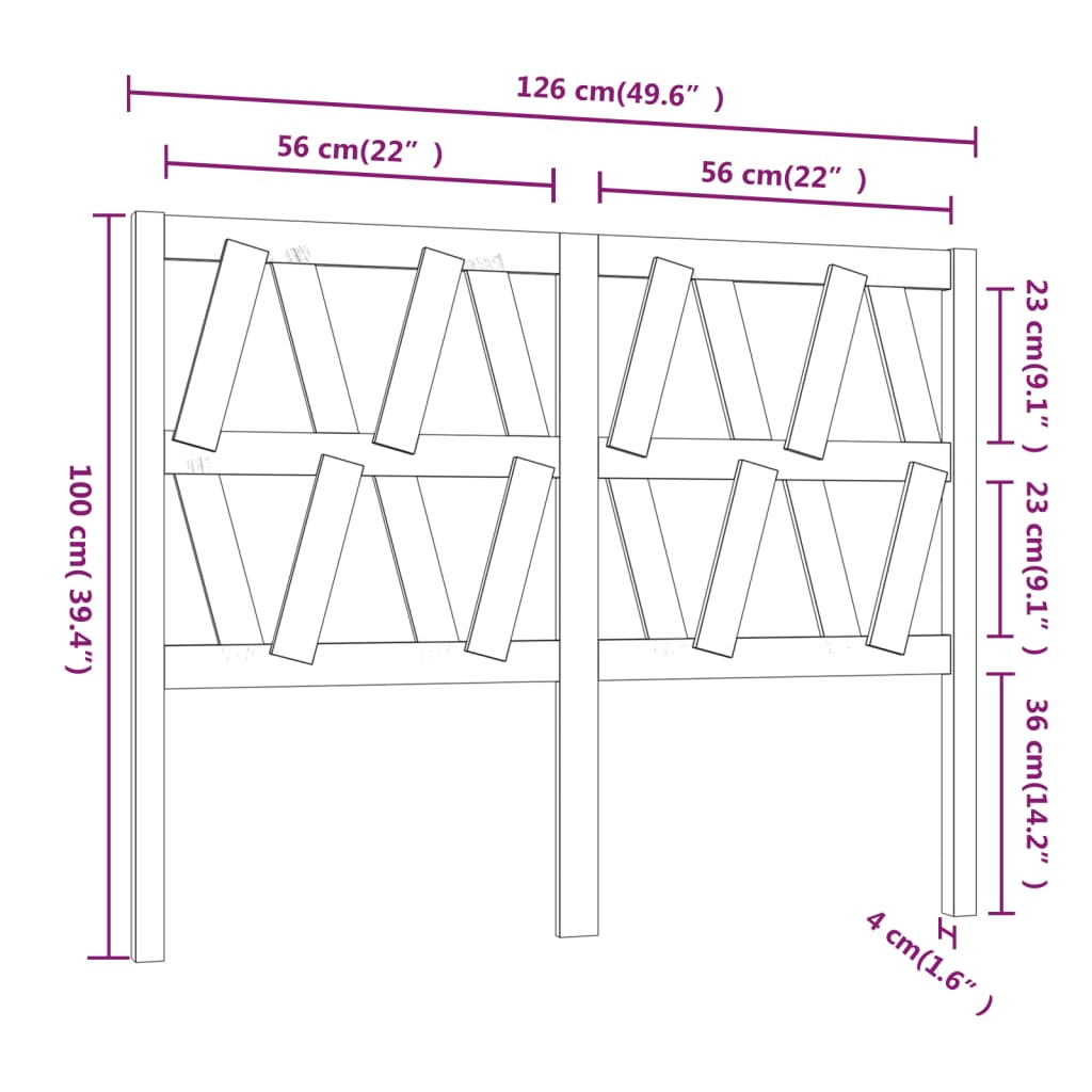Bed Headboard Black 126x4x100 cm Solid Wood Pine