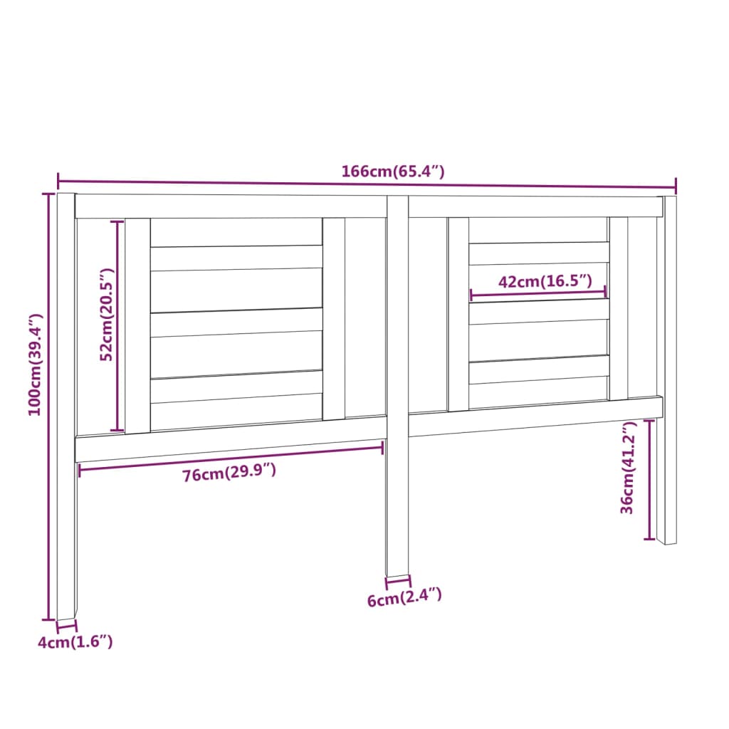 Bed Headboard Black 166x4x100 cm Solid Pine Wood