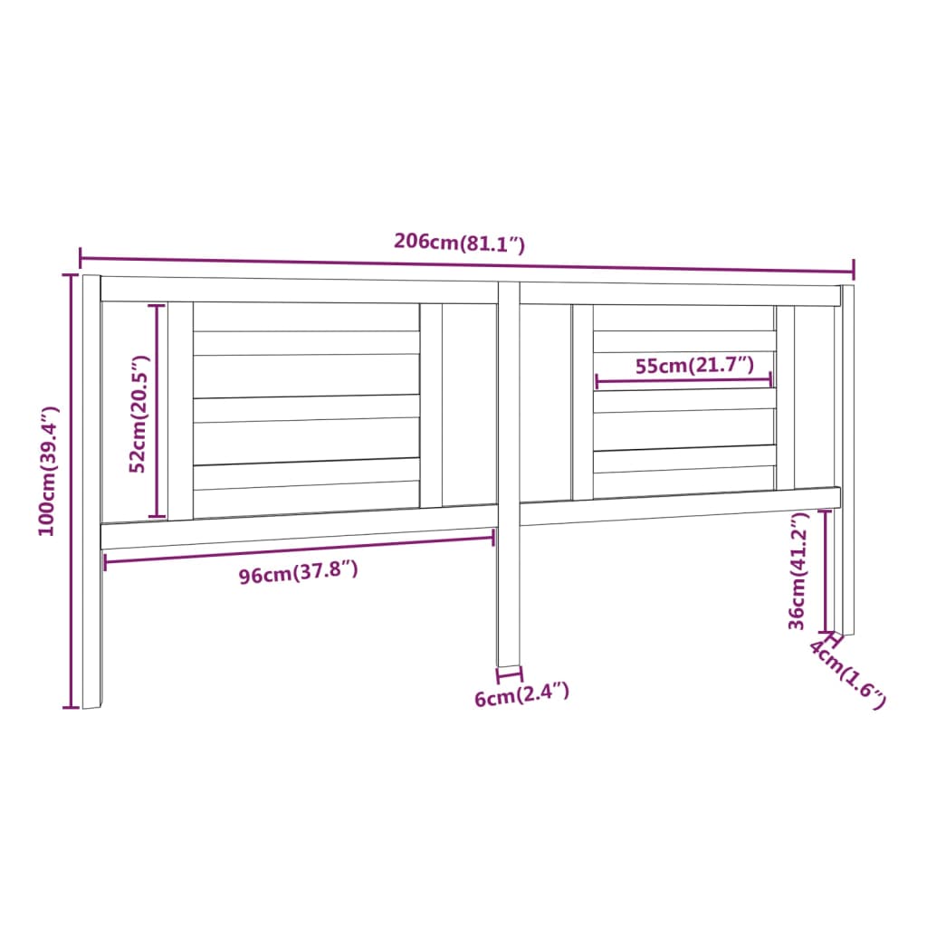 Bed Headboard 206x4x100 cm Solid Wood Pine