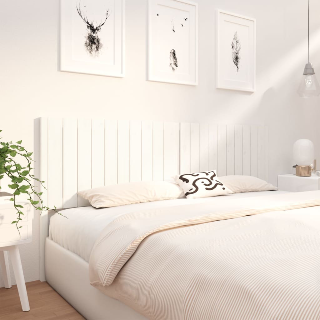 Bed Headboard White 205.5x4x100 cm Solid Wood Pine
