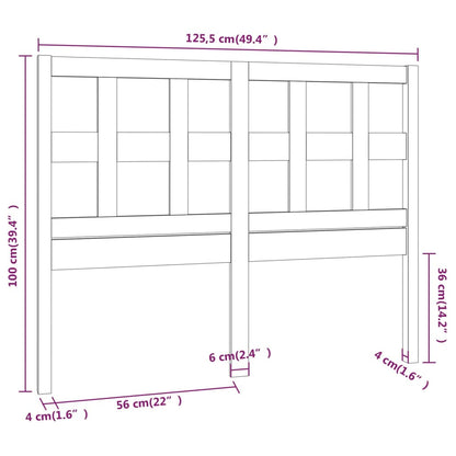 Bed Headboard Grey 125.5x4x100 cm Solid Wood Pine