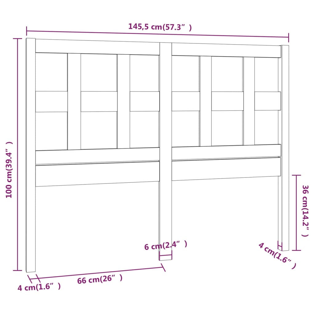 Bed Headboard Black 145.5x4x100 cm Solid Wood Pine