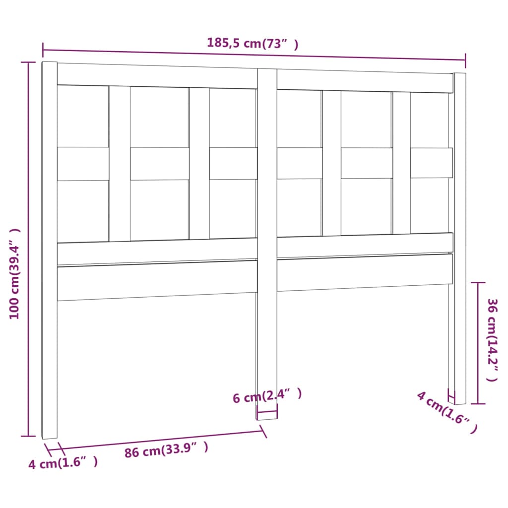 Bed Headboard Grey 185.5x4x100 cm Solid Wood Pine