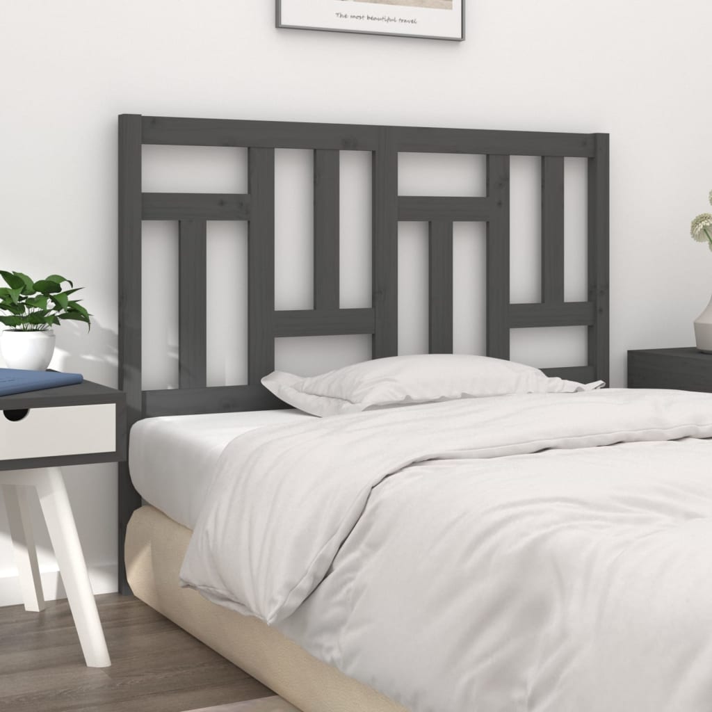 Bed Headboard Grey 205.5x4x100 cm Solid Wood Pine