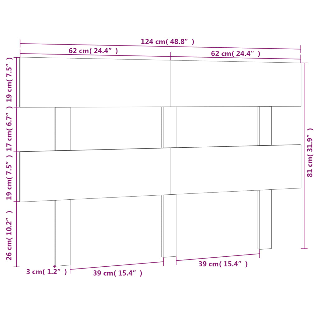 Bed Headboard Black 124x3x81 cm Solid Wood Pine