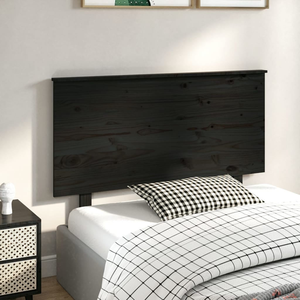 Bed Headboard Black 124x6x82.5 cm Solid Wood Pine