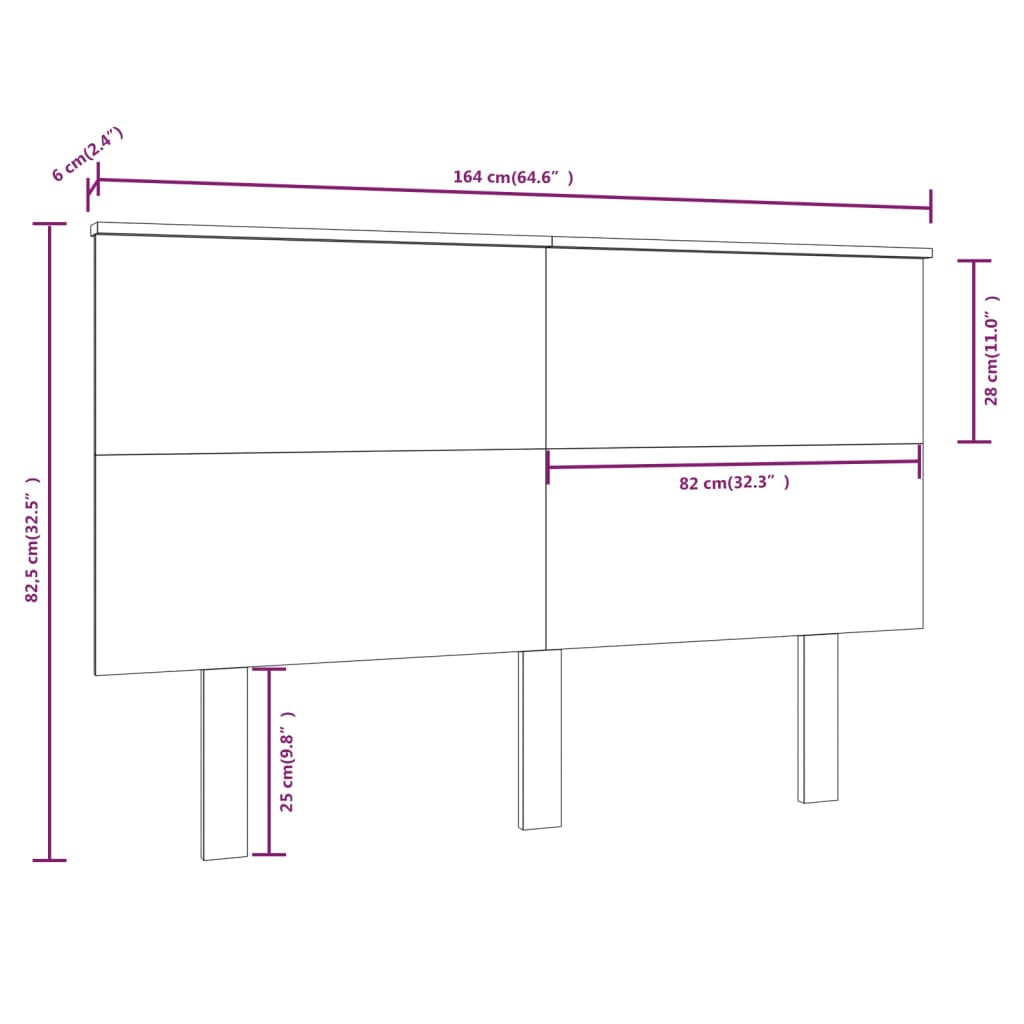 Bed Headboard 164x6x82.5 cm Solid Wood Pine