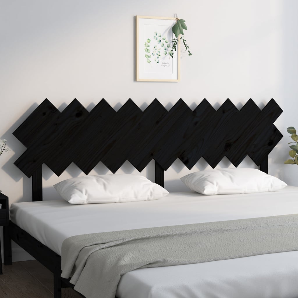 Bed Headboard Black 196x3x80.5 cm Solid Wood Pine