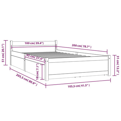 3103488 vidaXL Bed Frame without Mattress with Drawers 100x200 cm (815034+814989)
