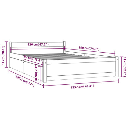 Bed Frame without Mattress with Drawers White Small Double