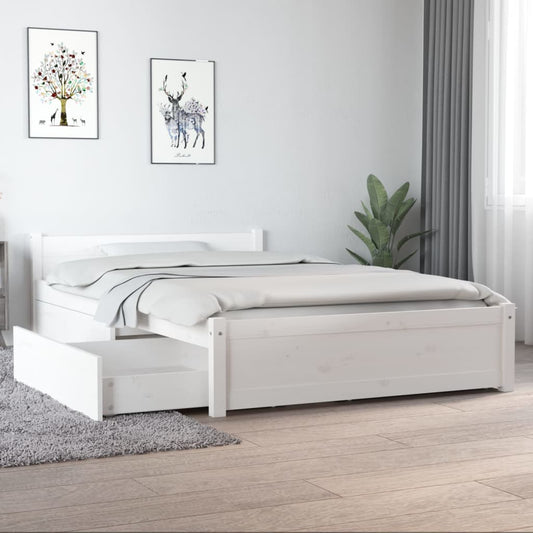 Bed Frame without Mattress with Drawers White Small Double