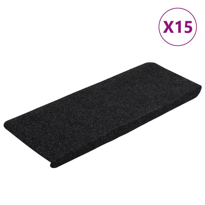 Stair Mats Self-adhesive 15 pcs 65x24.5x3.5 cm Black