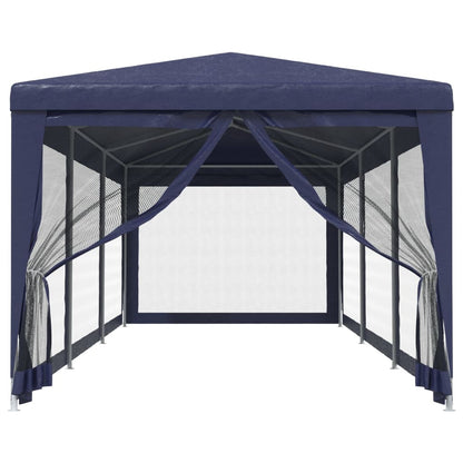 Party Tent with 8 Mesh Sidewalls Blue 3x9 m HDPE