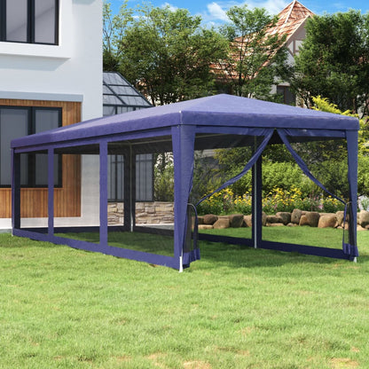 Party Tent with 8 Mesh Sidewalls Blue 3x9 m HDPE