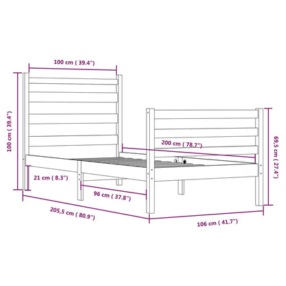 Bed Frame without Mattress Solid Wood Pine 100x200 cm
